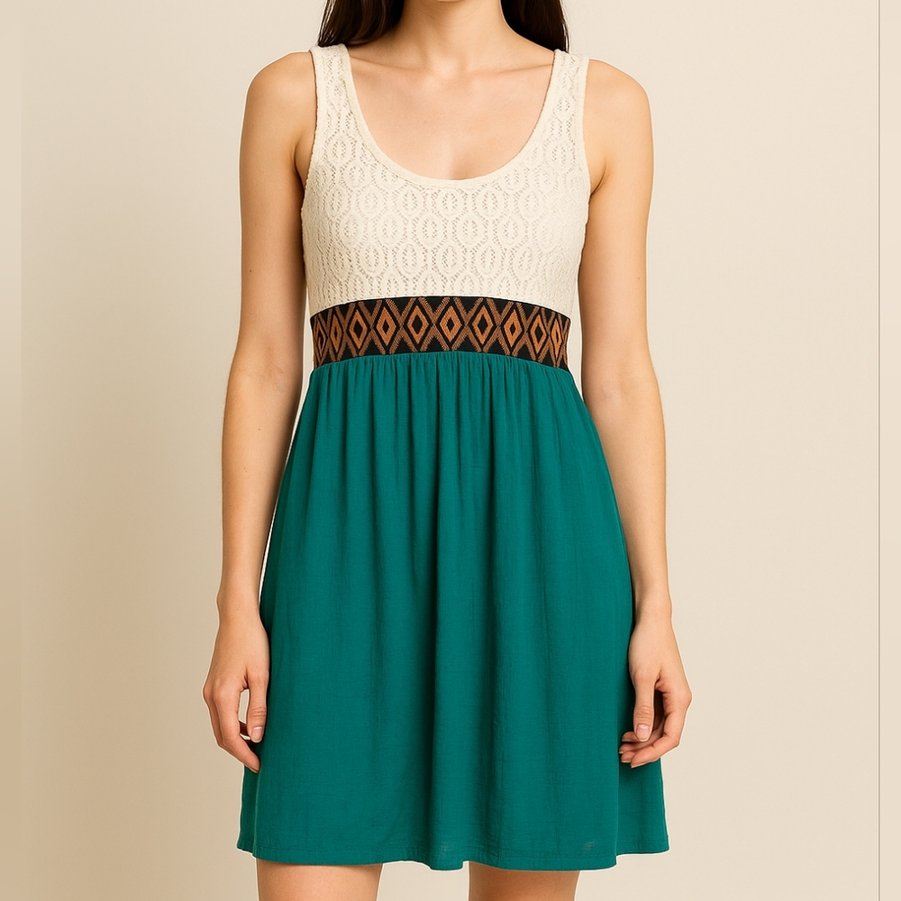 As U Wish Cream and Teal Midi Dress